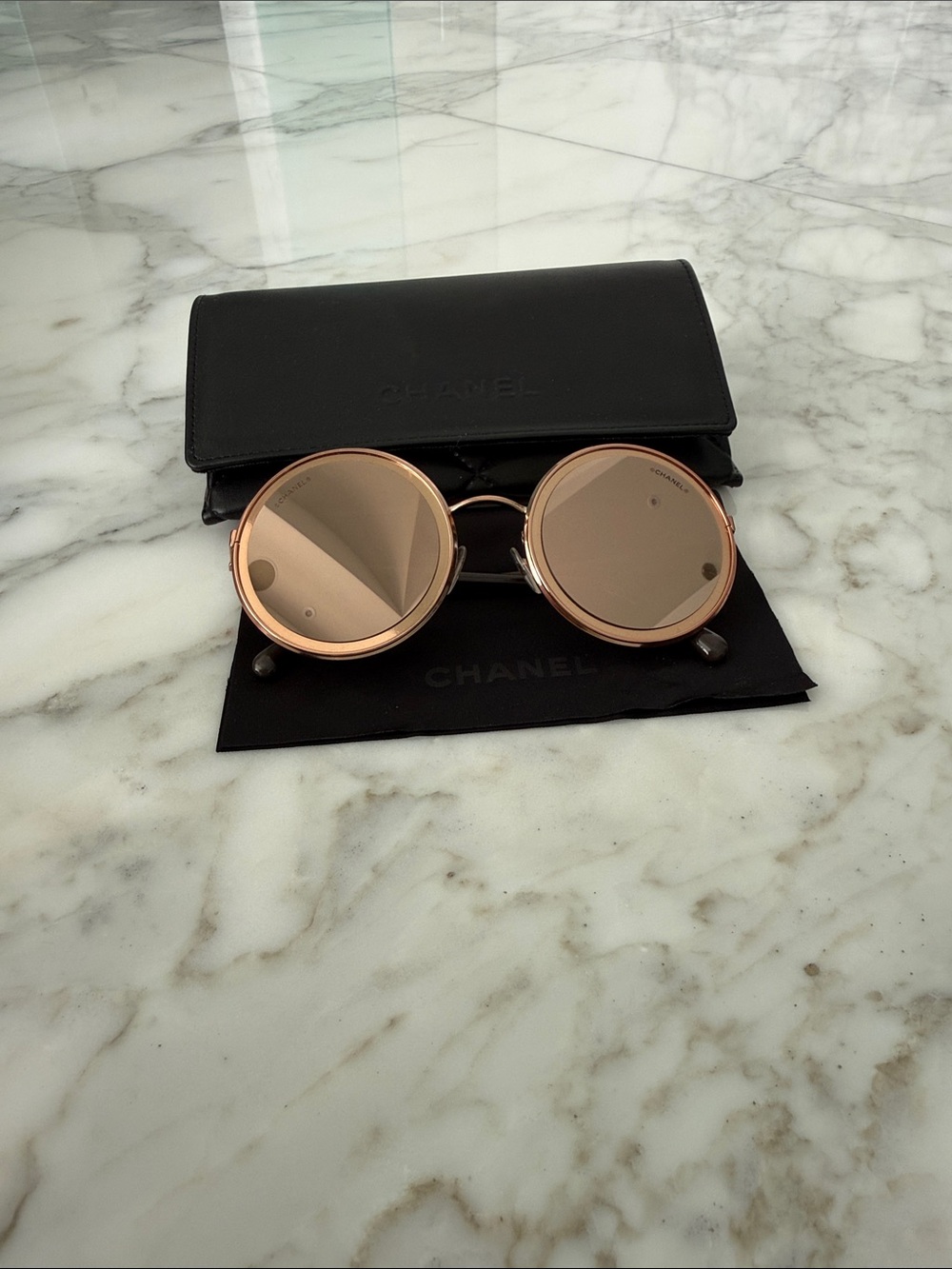 CHANEL Rose Gold Round Mirrored Sunglasses